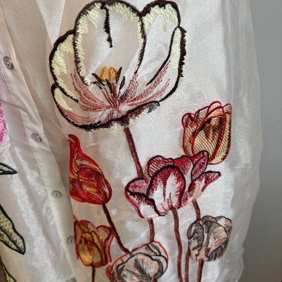 YOOX WHITE FLOWY BUTTON UP FLORAL MINI DRESS - Picture 7 of 16